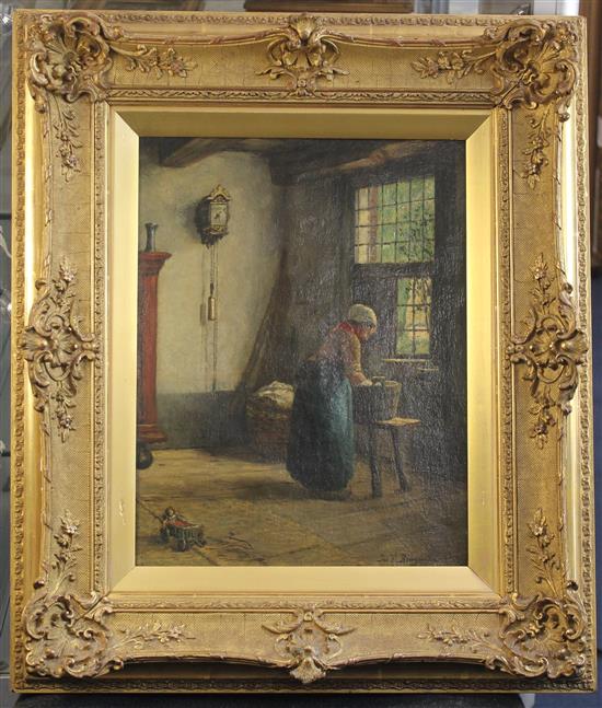 Jacobus Franciscus Brugman (1830-1898) Interior with maid, 15.5 x 12in.